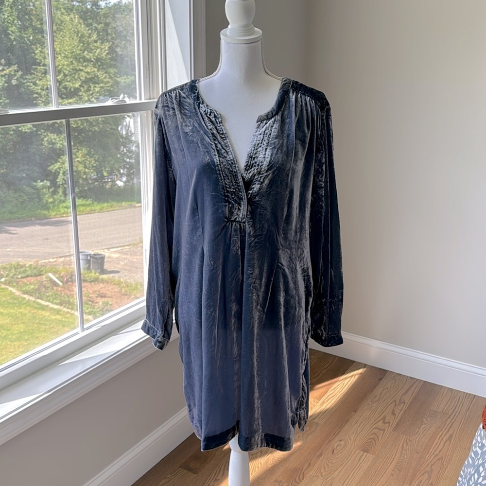 Anthropologie Dusky blue velour dress